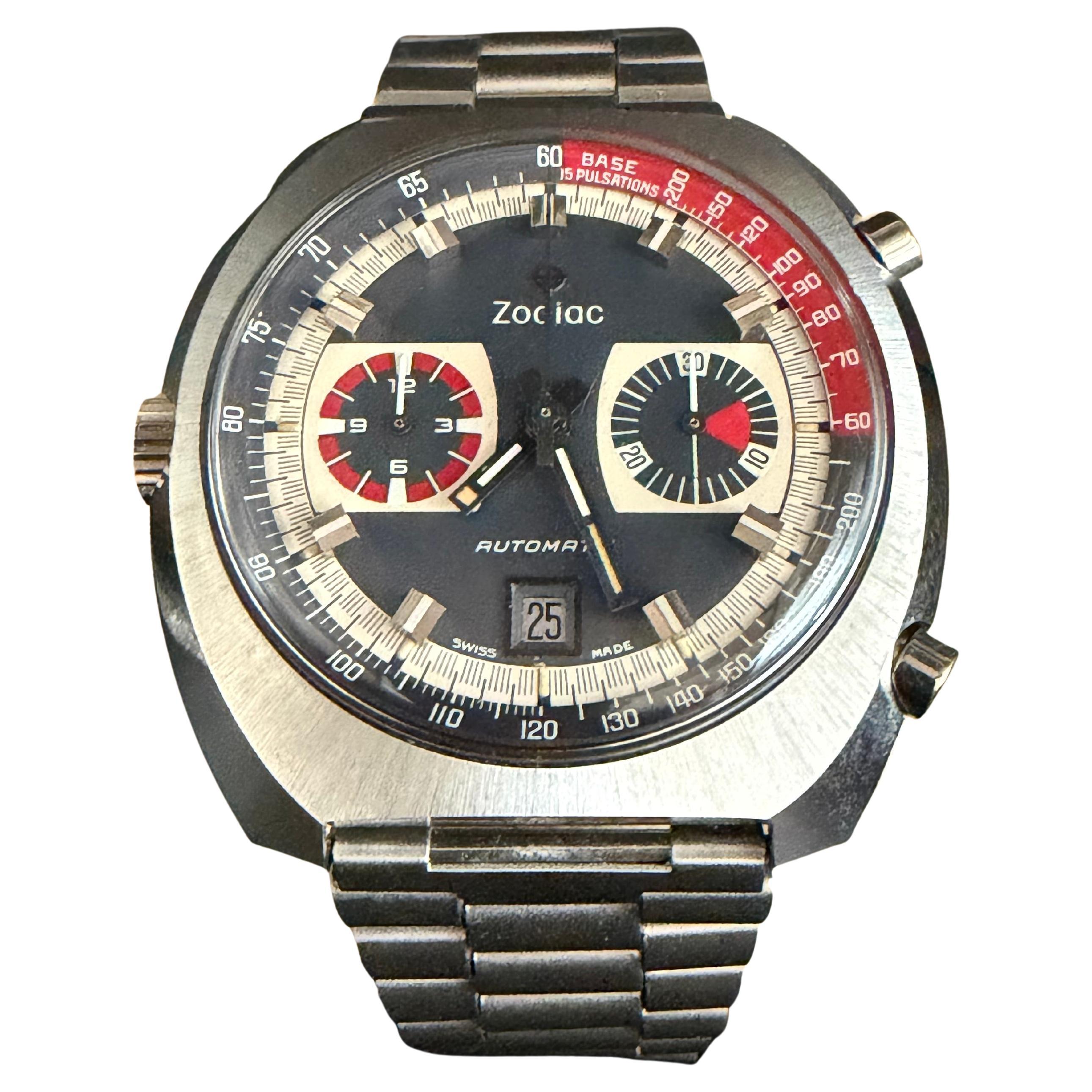 Orologio Zodiac Chronograph in acciaio inossidabile 44 mm degli anni 
70 in vendita