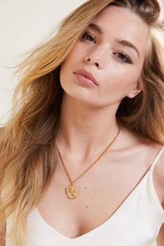 1970s Zodiac Medallion Necklace - Leo - Gold Plate