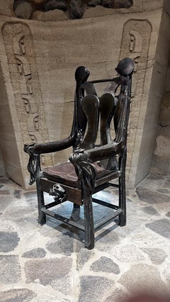 1970s Brutalist Zovala Throne Armchair Iron Bronze & Leather