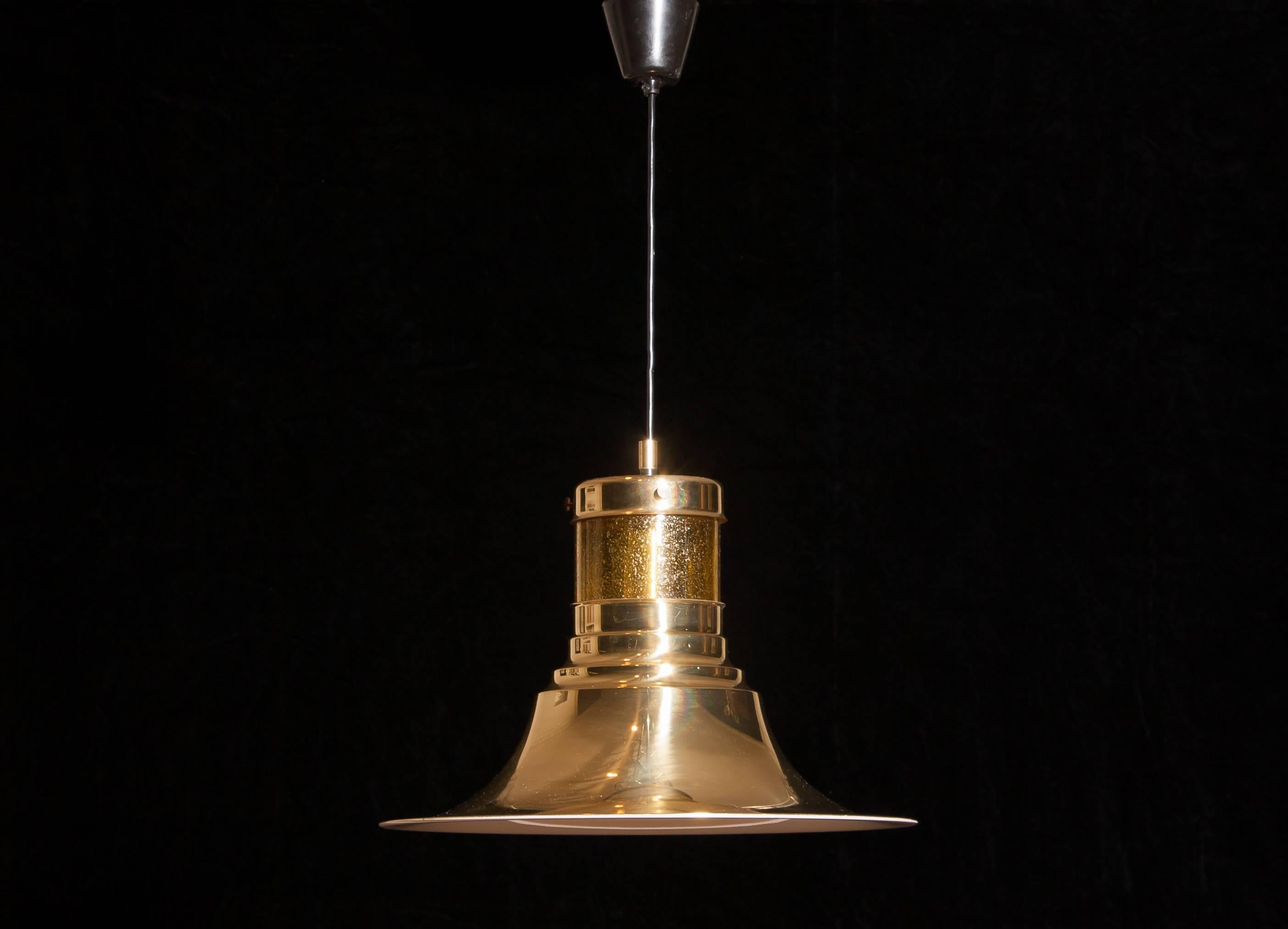 Swedish 1970s, Brass and Glass Pendant Lamp by Börje Claes for Norelett, Sweden