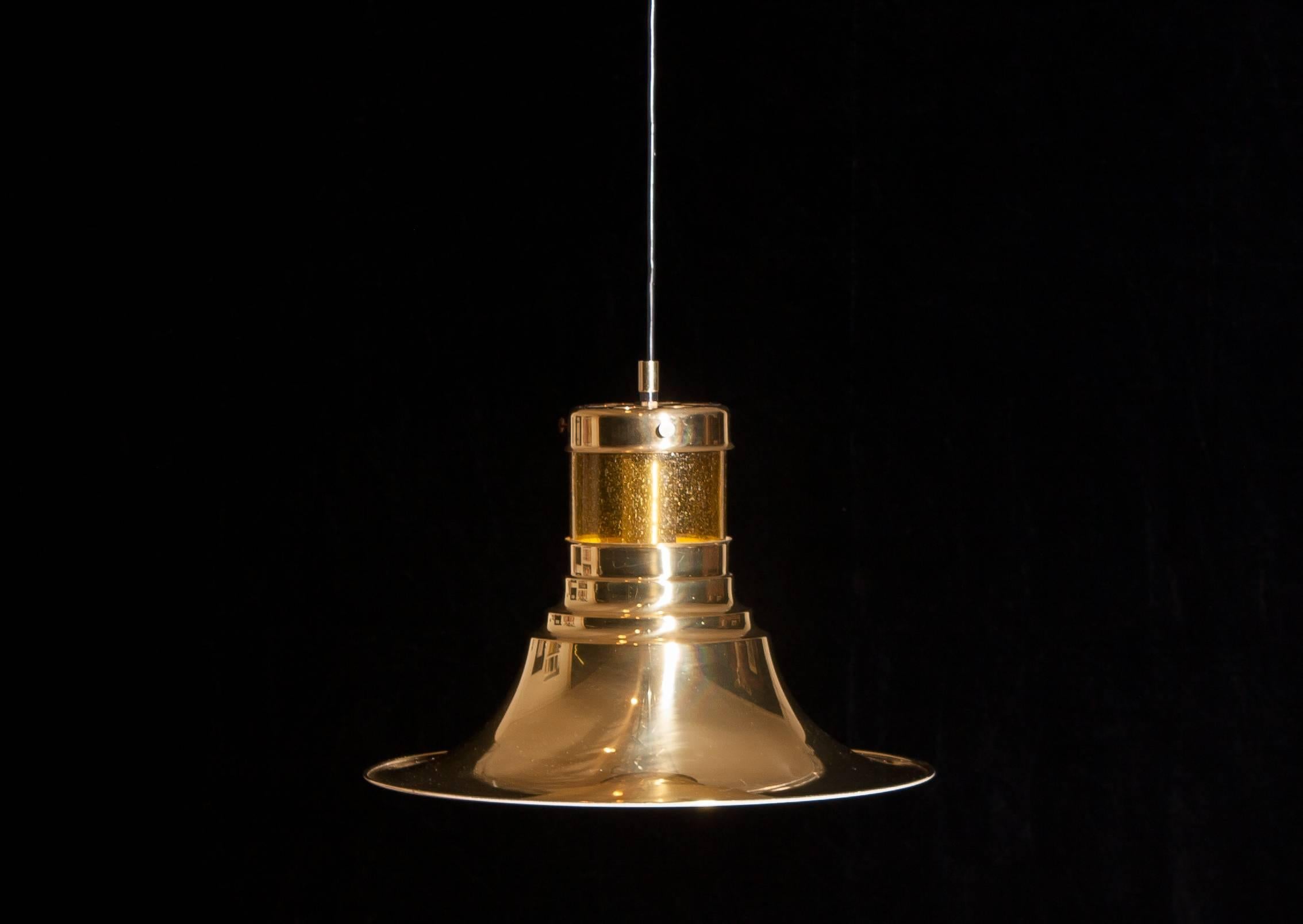 1970s, Brass and Glass Pendant Lamp by Börje Claes for Norelett, Sweden In Excellent Condition In Silvolde, Gelderland