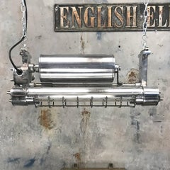 1970s, Japanese Aluminium Flameproof Strip Light, Brass Fittings & Chrome Cage