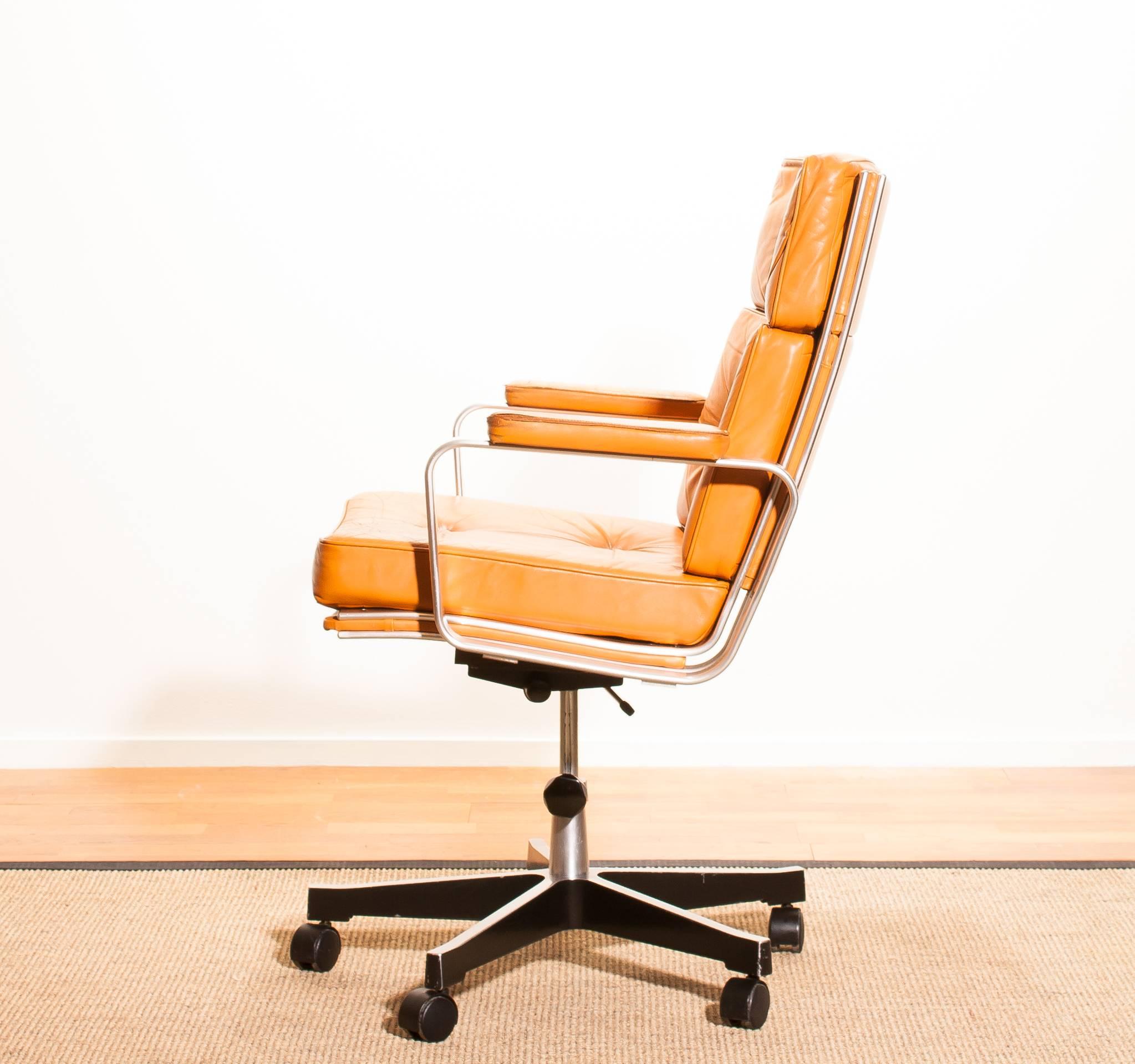 1970s, Leather and Aluminium Desk Chair by Karl Erik Ekselius 1