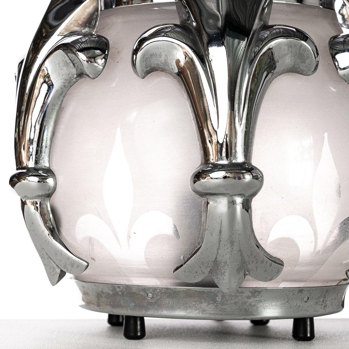 1970er Glas- und Chrom-Metall-Tischlampen im Art-déco-Stil (Französisch) im Angebot