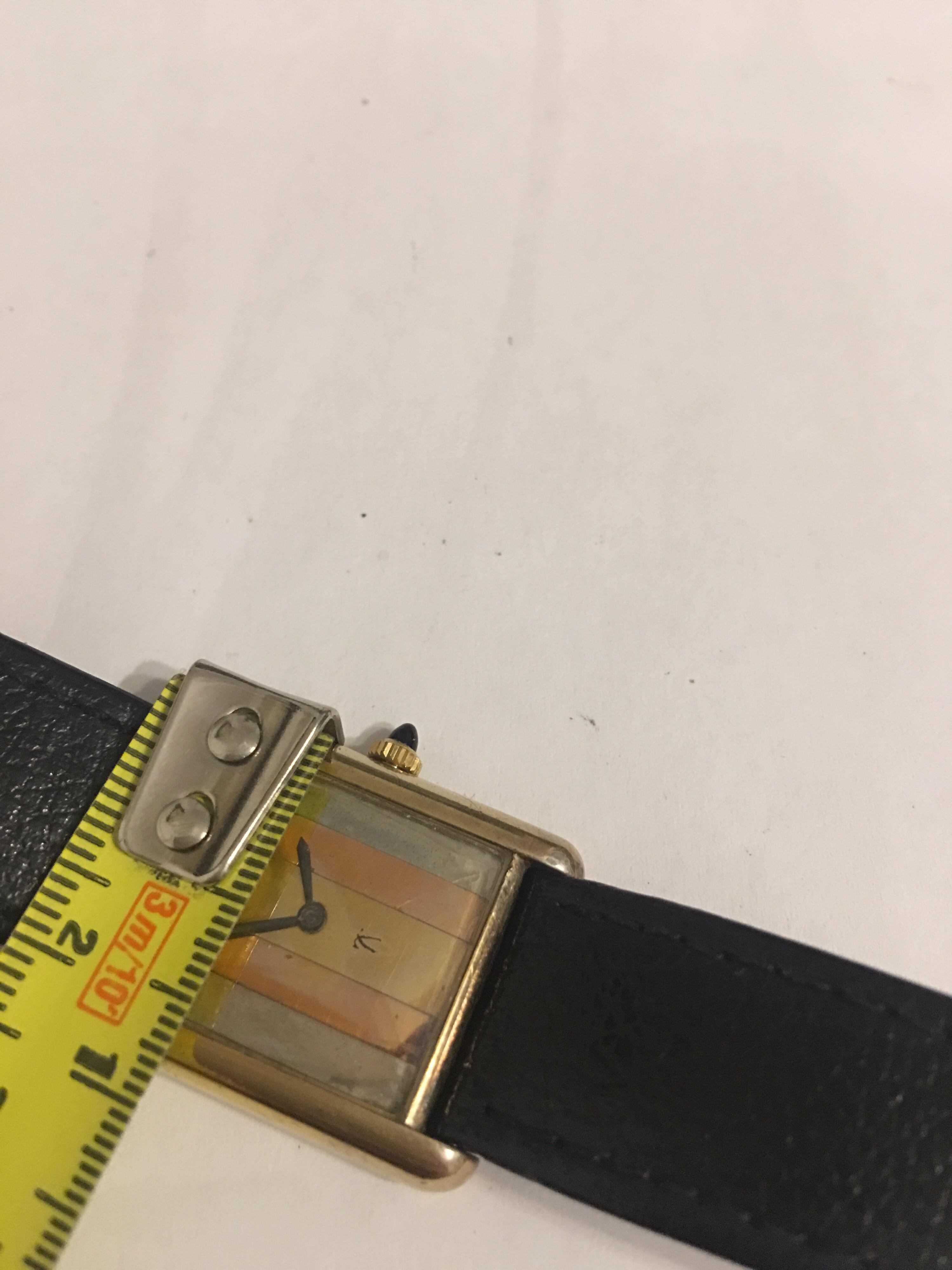 1970s Must de Cartier Paris Silver-Gilt Mechanical Tank Watch, Striped Gold Dial 3