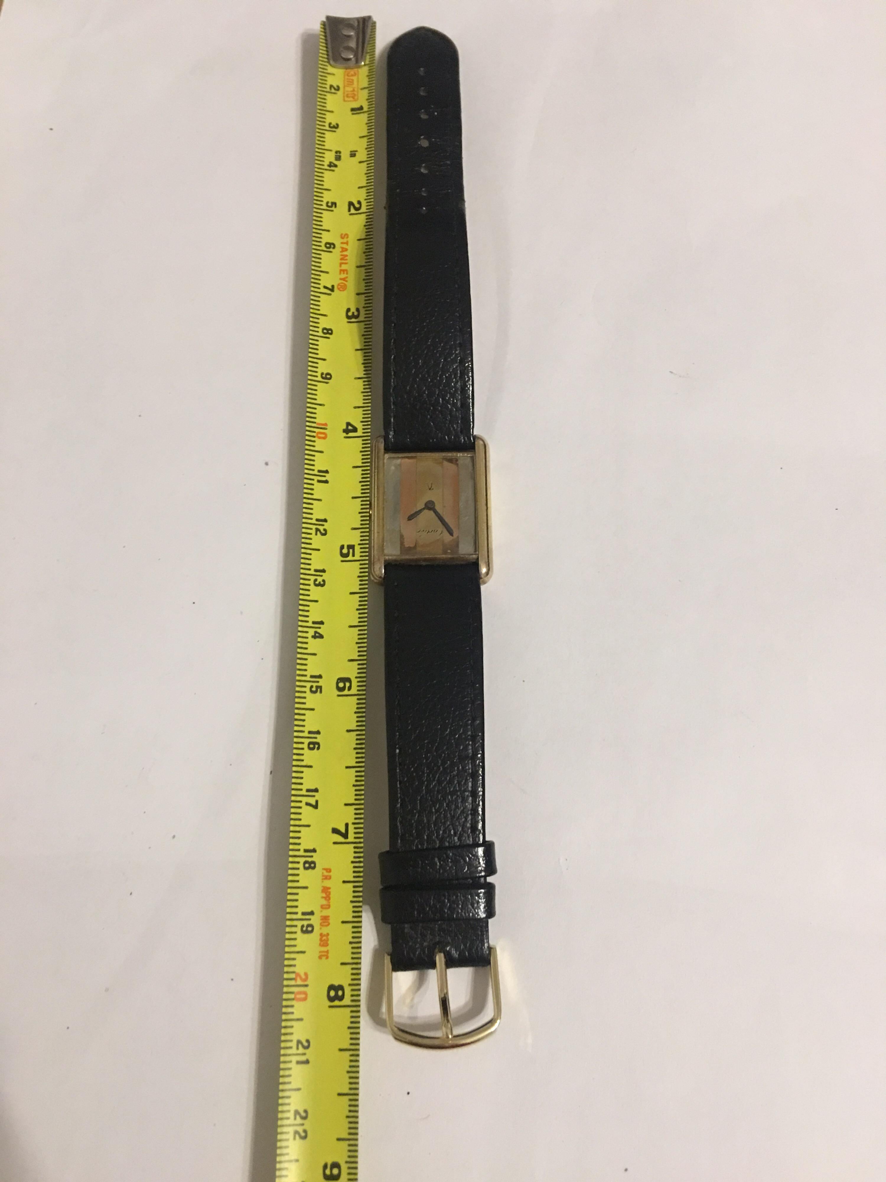 1970s Must de Cartier Paris Silver-Gilt Mechanical Tank Watch, Striped Gold Dial 1