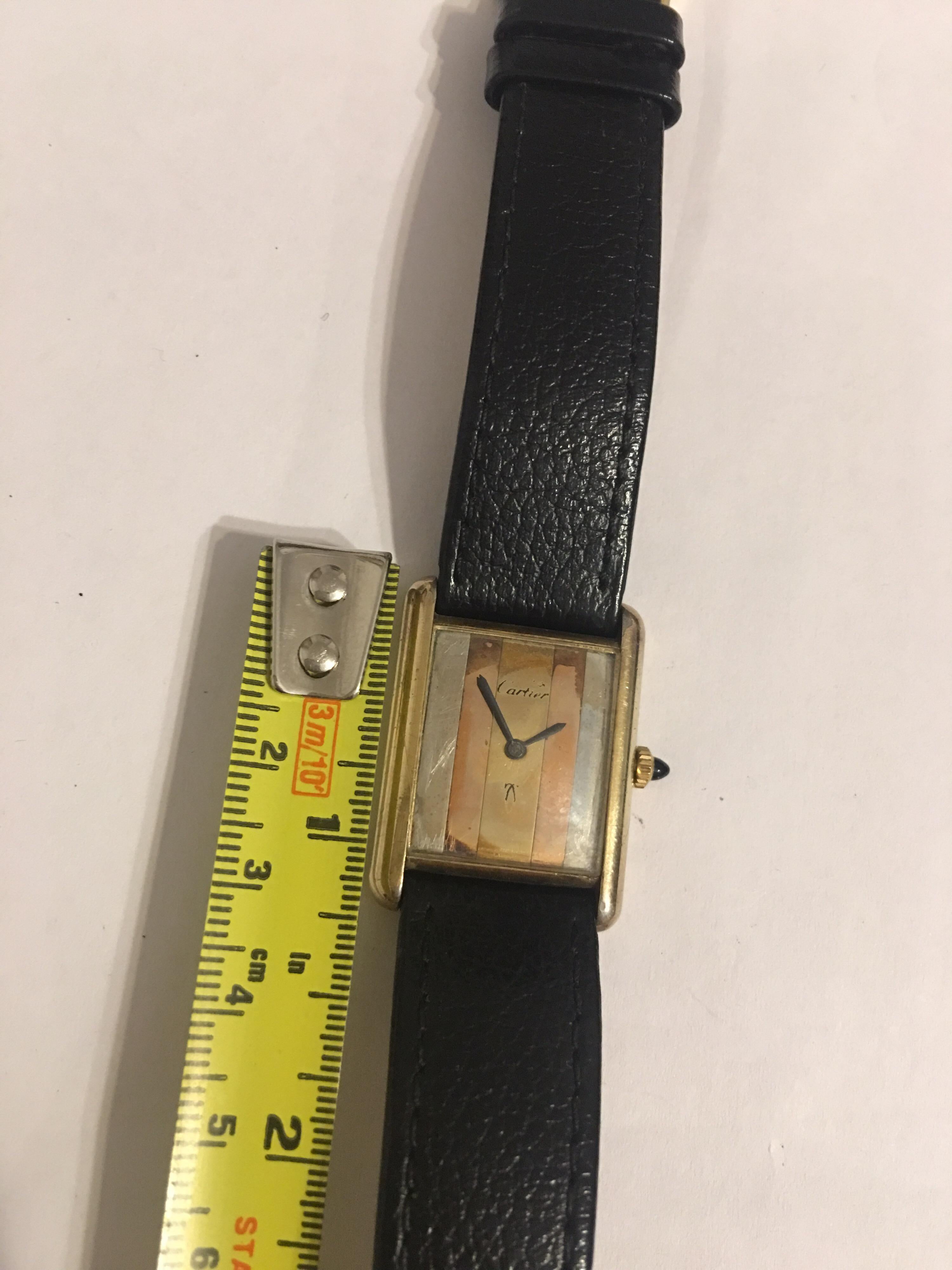 1970s Must de Cartier Paris Silver-Gilt Mechanical Tank Watch, Striped Gold Dial 2