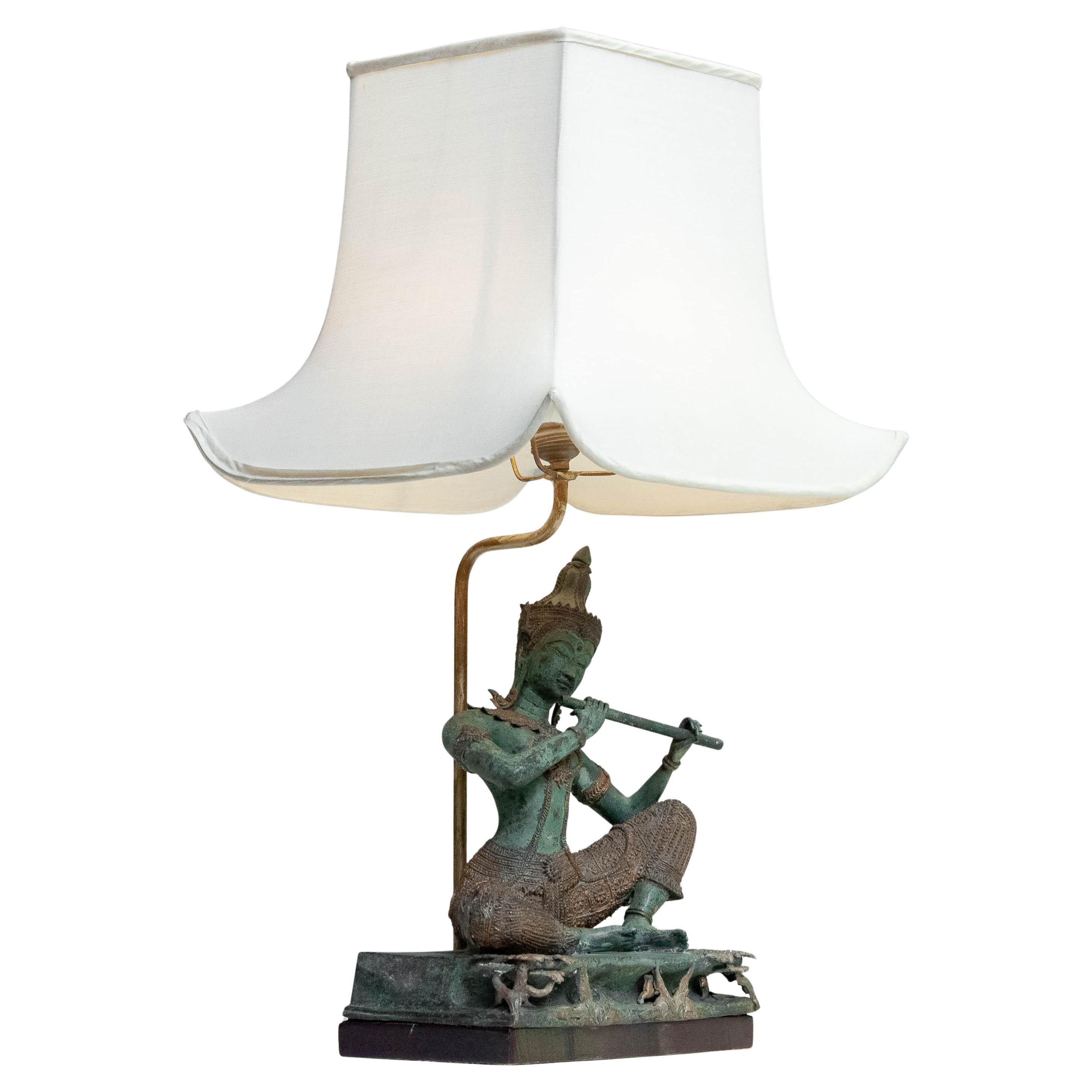 Lampada da tavolo in bronzo di ispirazione tailandese degli anni '70