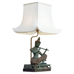 Lampada da tavolo in bronzo di ispirazione tailandese degli anni '70