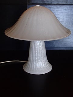 1970s Murano Effetre White Silver Table Lamp All Glass Also the Base Lights