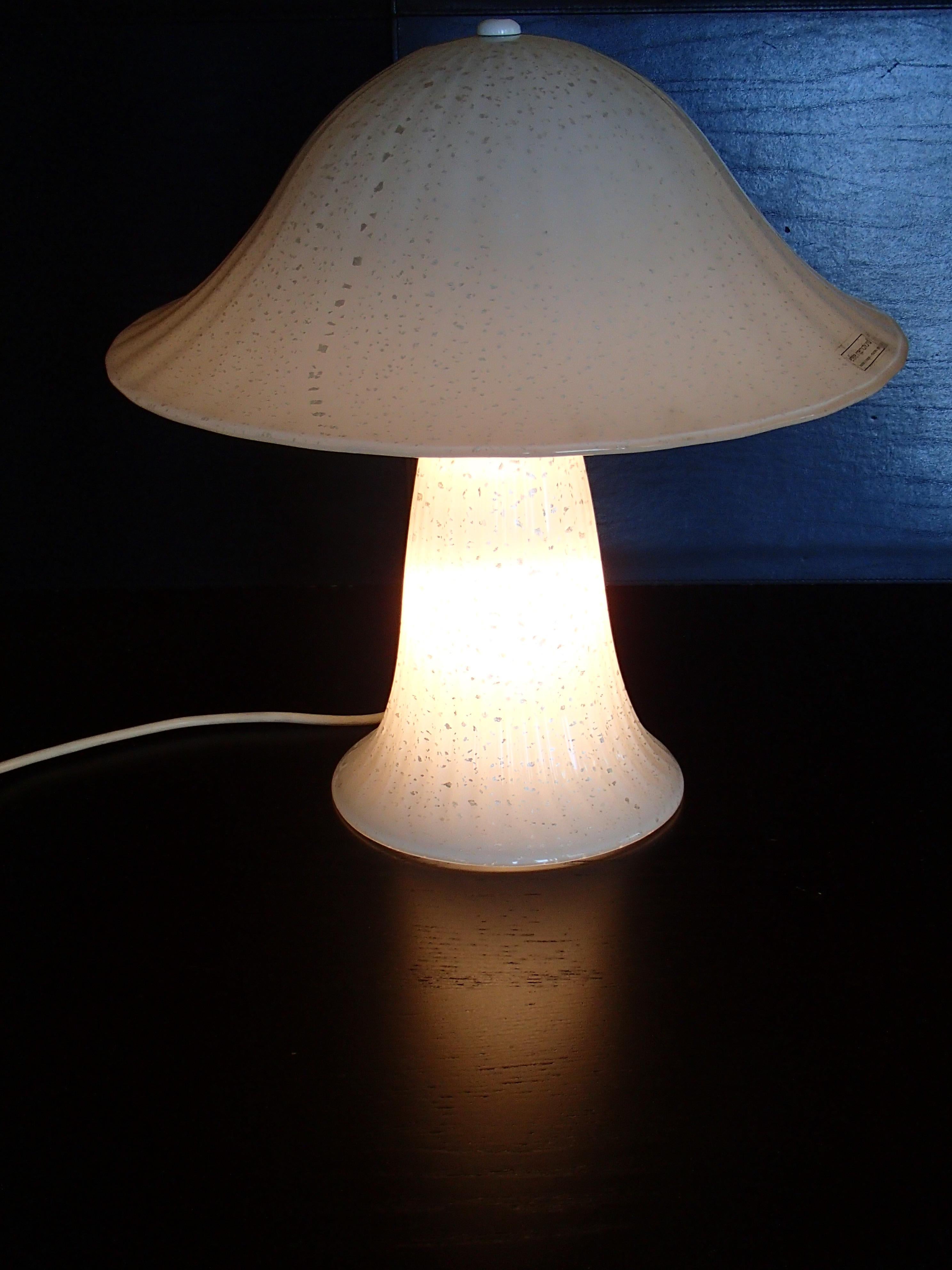 Italian 1970s Murano Effetre White Silver Table Lamp All Glass Also the Base Lights For Sale