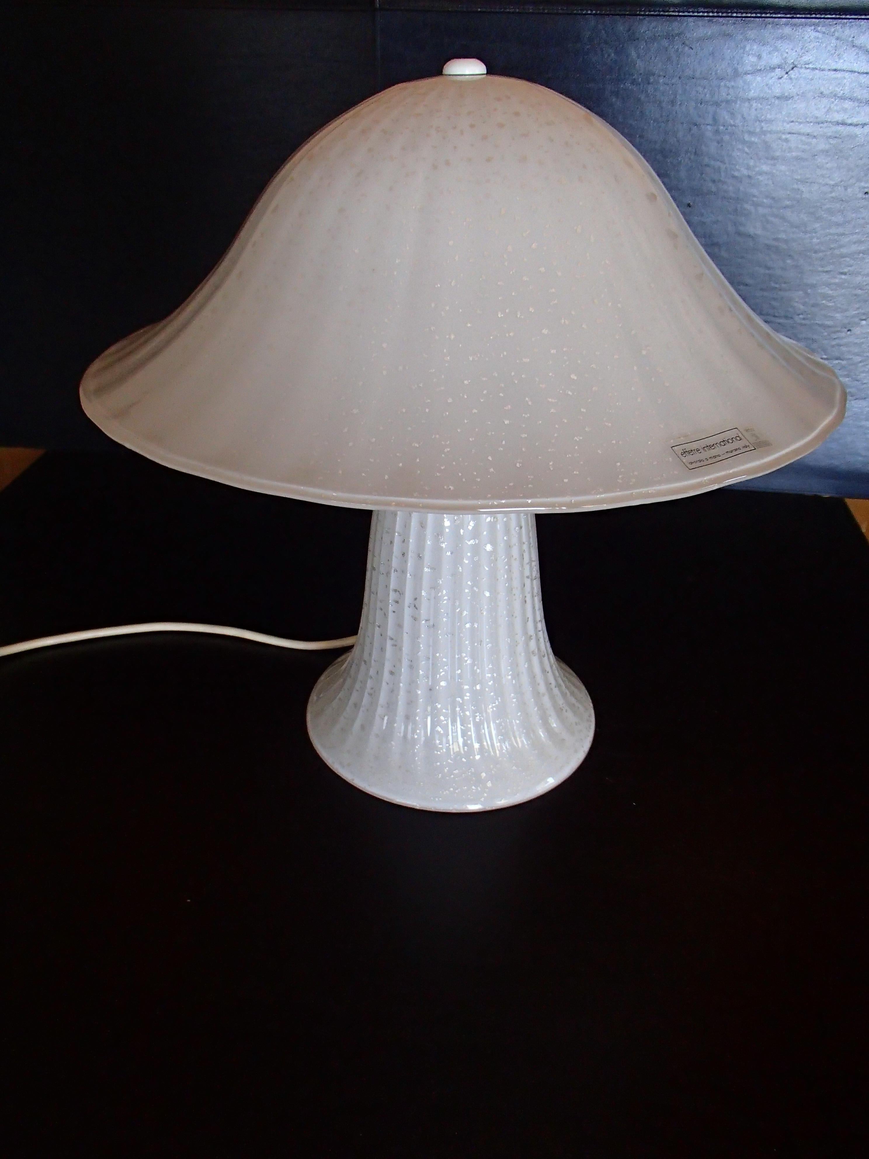 Late 20th Century 1970s Murano Effetre White Silver Table Lamp All Glass Also the Base Lights For Sale