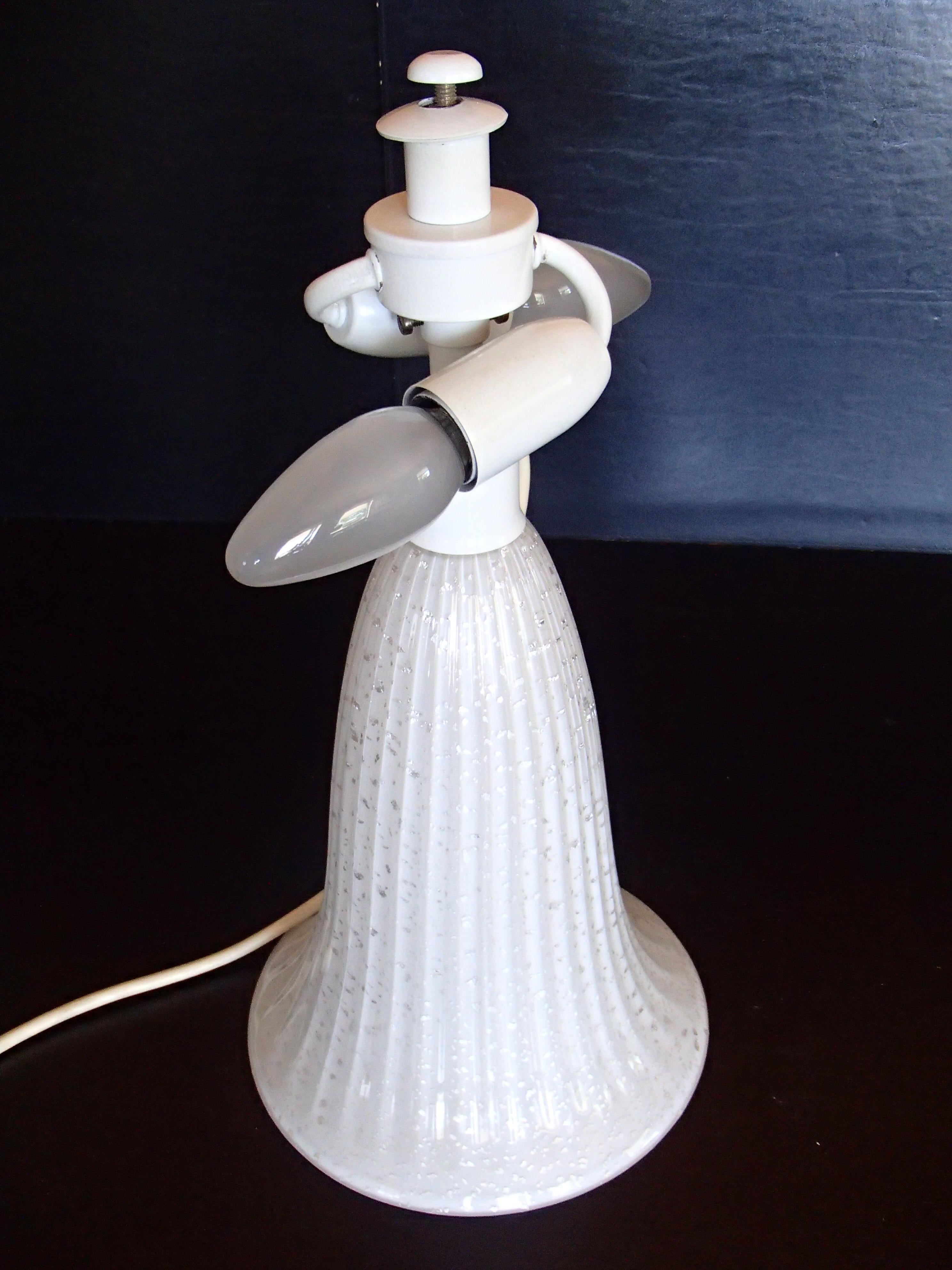 1970s Murano Effetre White Silver Table Lamp All Glass Also the Base Lights For Sale 1