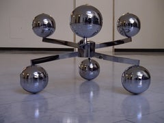 1970 This Planet Chrome Coffee Table Round Brown Glass Top