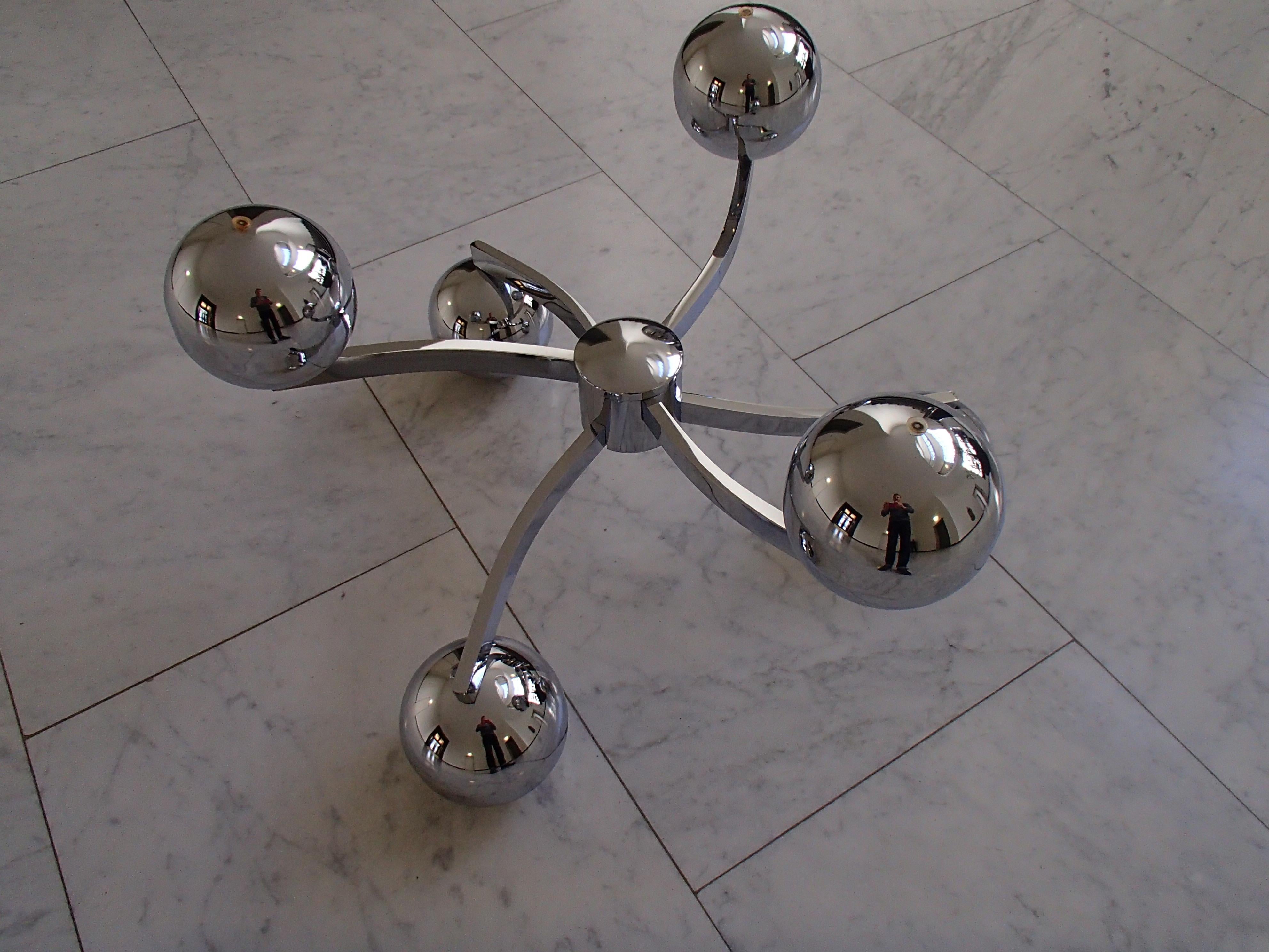 Late 20th Century 1970 This Planet Chrome Coffee Table Round Brown Glass Top For Sale