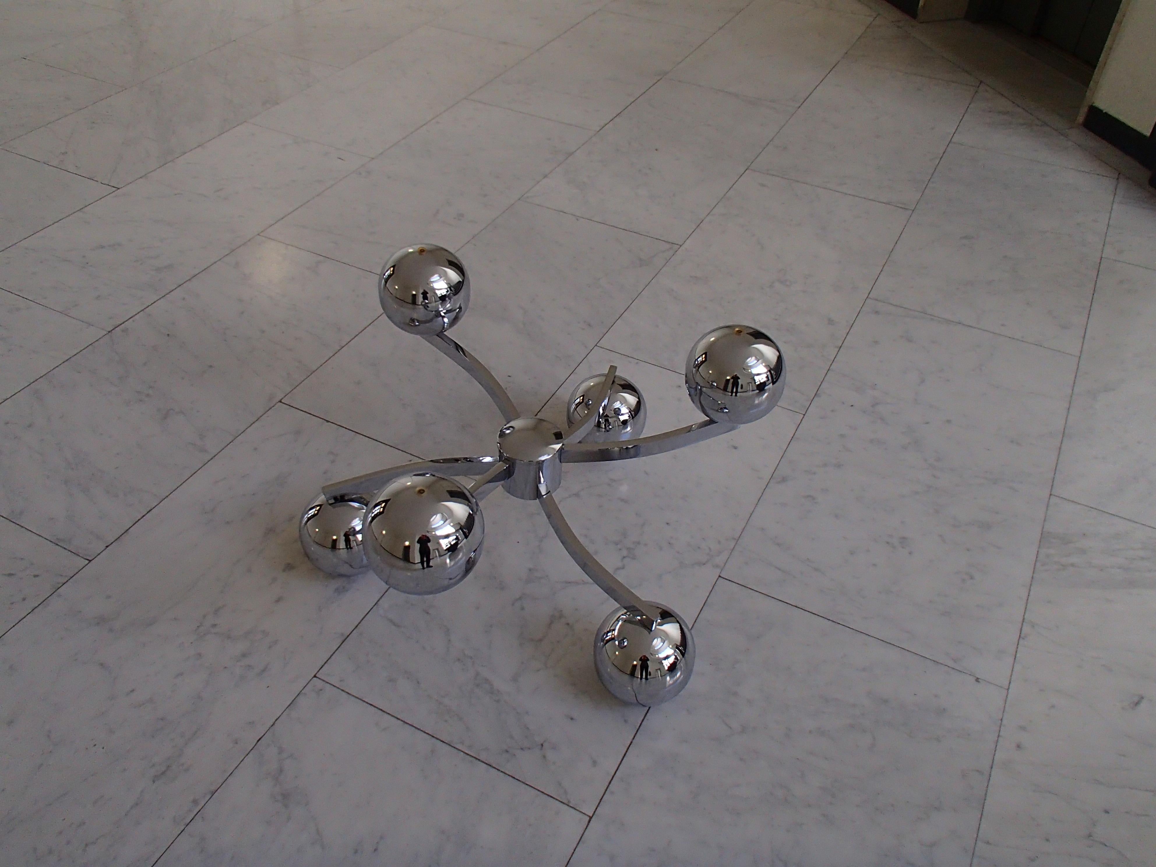 1970 This Planet Chrome Coffee Table Round Brown Glass Top For Sale 1