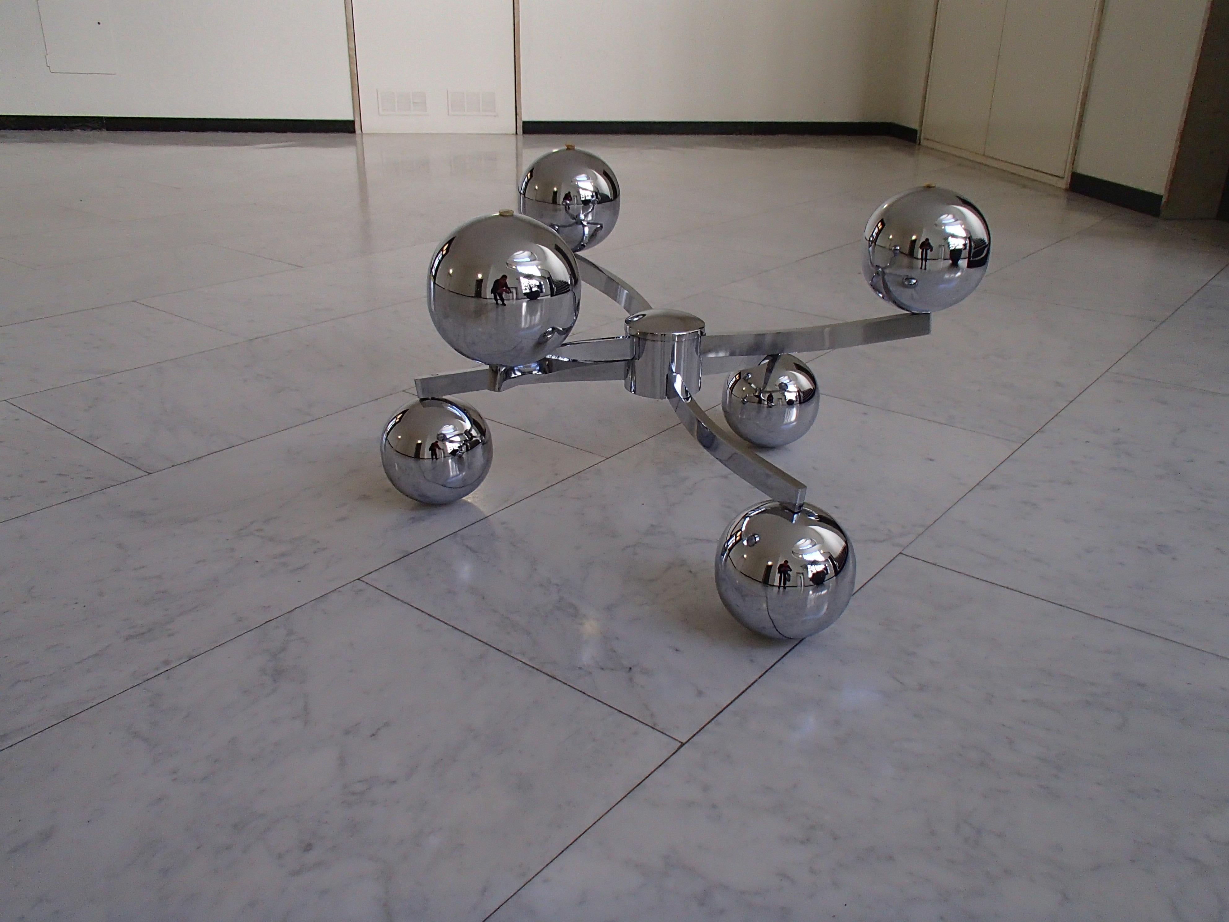 1970 This Planet Chrome Coffee Table Round Brown Glass Top For Sale 2