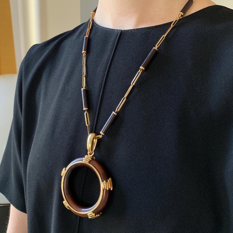 1971 Asprey Wood and Gold Necklace For Sale at 1stdibs
