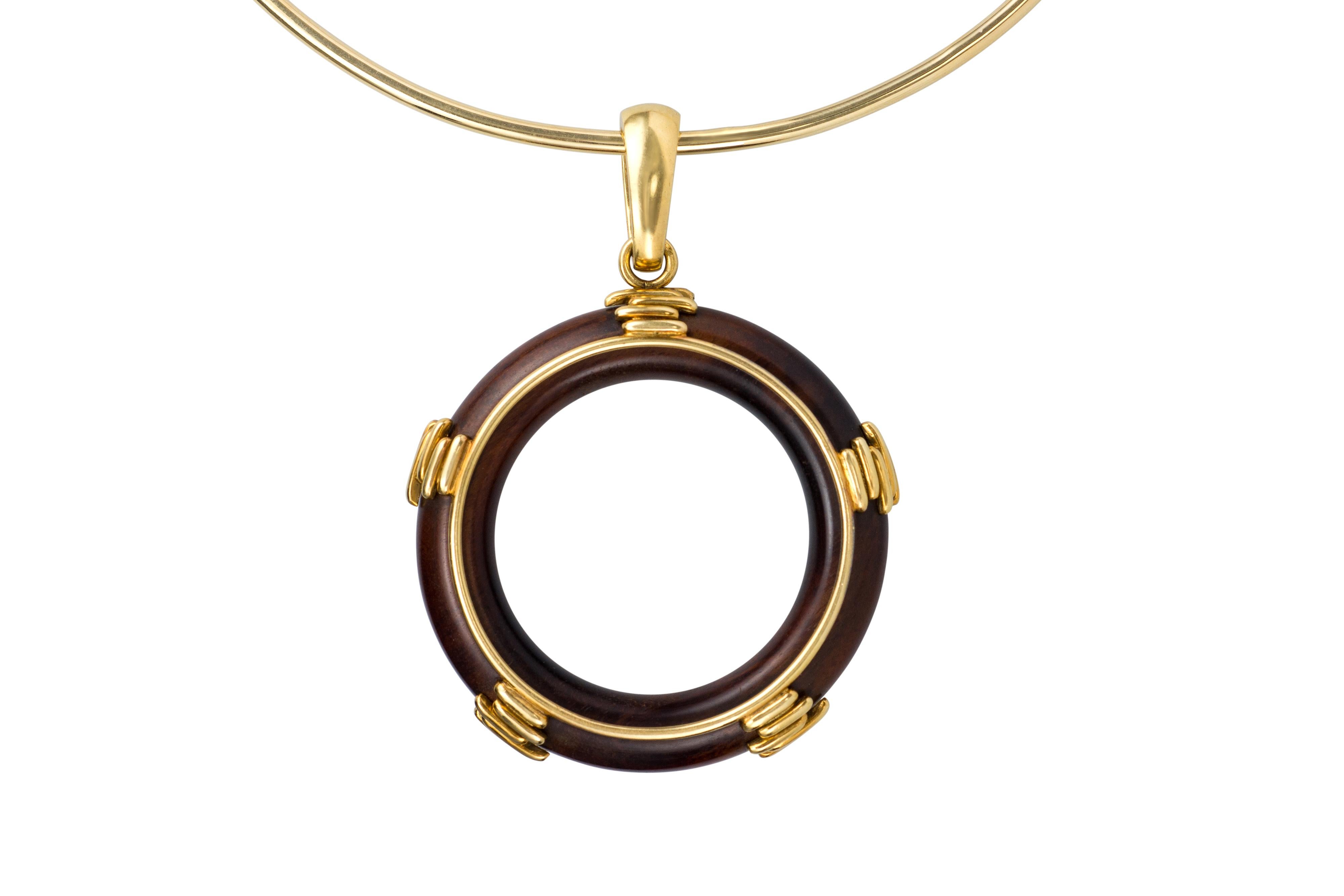 Modernist 1971 Asprey Wood and Gold Necklace