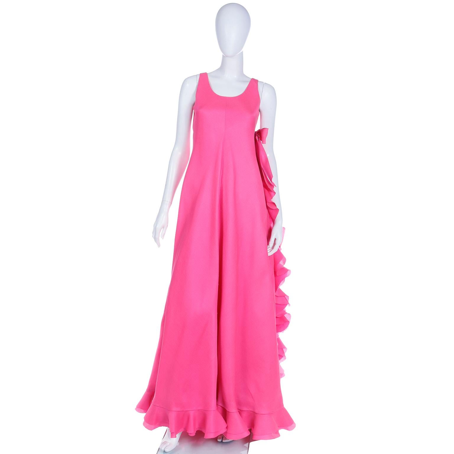1971 Christian Dior Haute Couture Pink Ruffled Runway Evening Dress Grace Kelly  For Sale 4