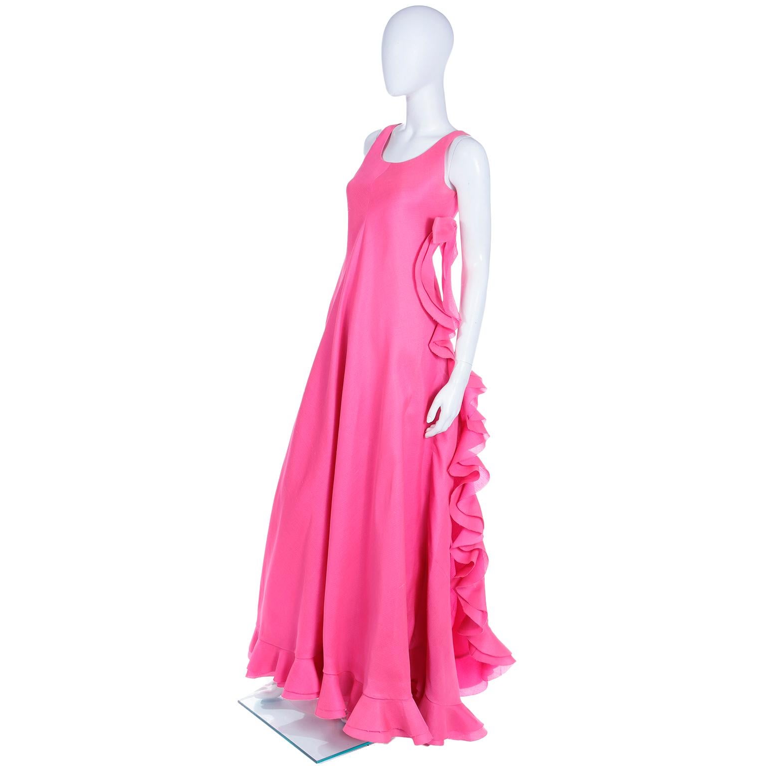 1971 Christian Dior Haute Couture Pink Ruffled Runway Evening Dress Grace Kelly  8