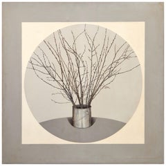 1971 Óleo sobre lienzo fotorealista contemporáneo - Ramas de sauce en cubo