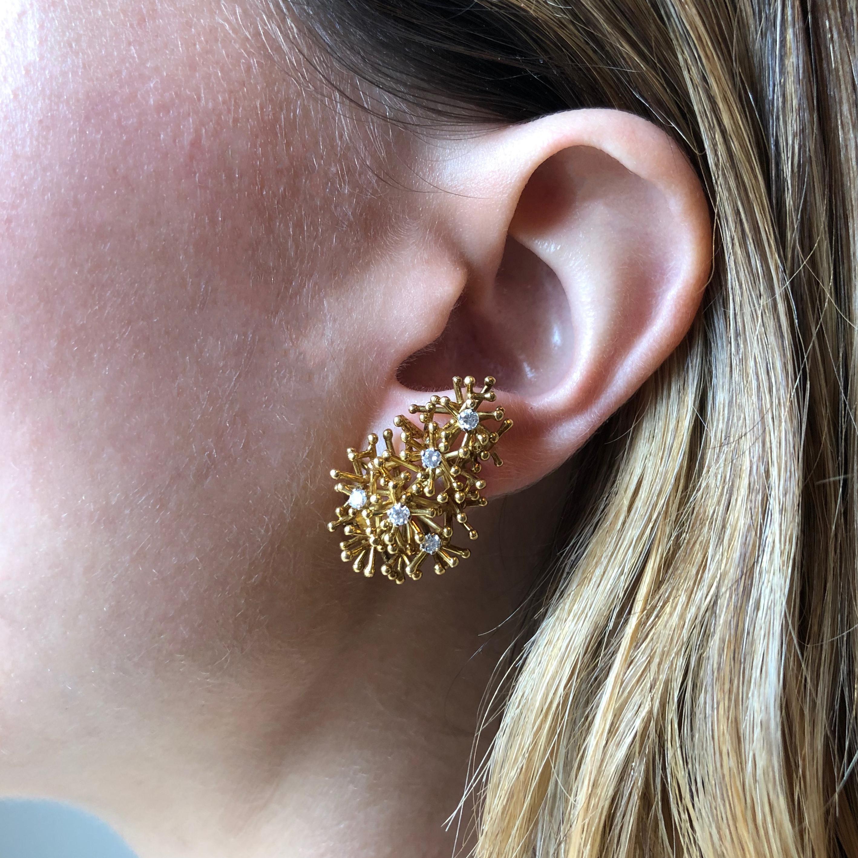 1971 David Thomas Diamond and Gold Ear Clips im Zustand „Hervorragend“ in New York, NY