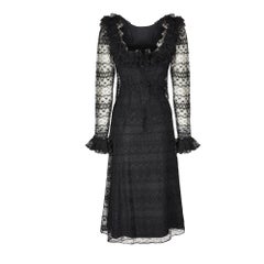 1971 Documented Madame Gres Haute Couture Black Lace Dress