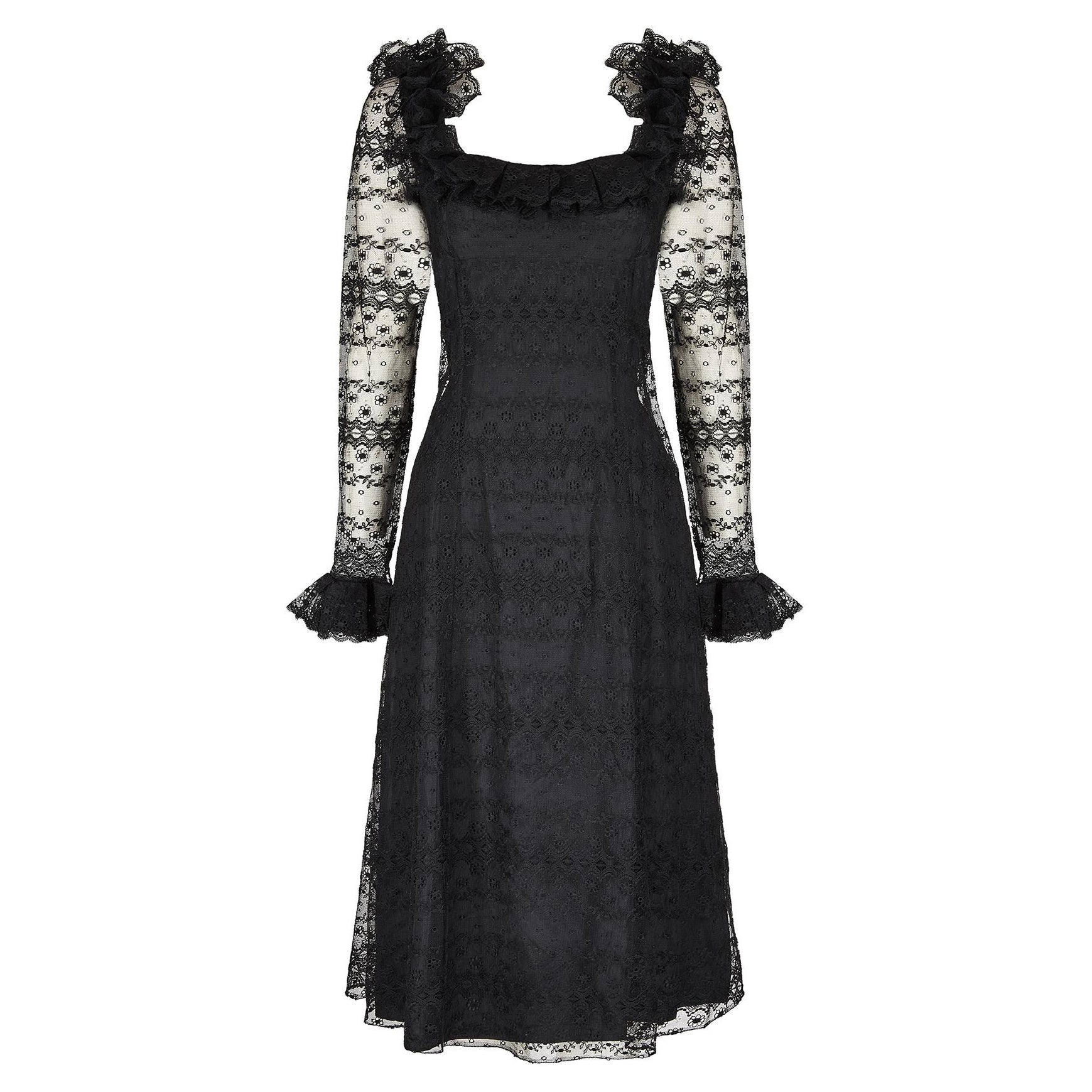 1971 Documentado Vestido de encaje negro de alta costura Madame Gres en venta