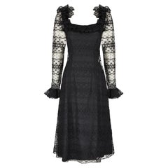1971 Documented Madame Gres Haute Couture Black Lace Dress