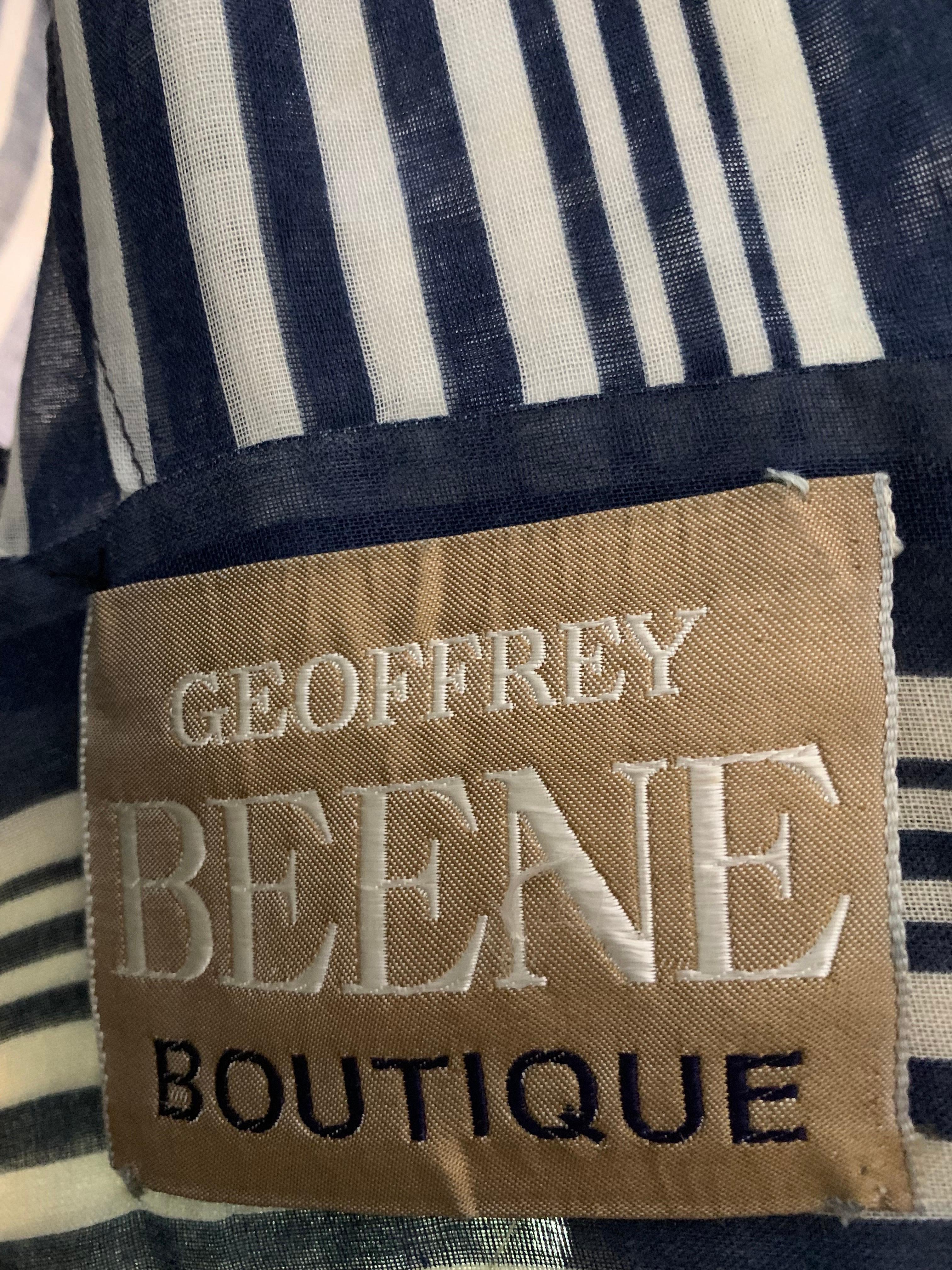 1971 Geoffrey Beene Navy & White Cotton Stripe Voile Peasant Gown w Full Sleeves For Sale 11