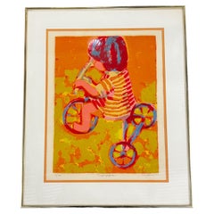 Lithographie moderne « Girl on Tricycle » de 1971 signée Serigraphia Moya, Mexique
