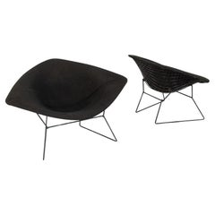 1971 Harry Bertoia Large Diamond Lounge Chair, Black Cushions & Frames (4x)