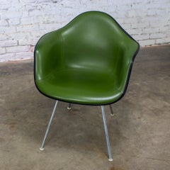 1971 MCM Eames Herman Miller Molded Fiberglass Shell Armchair Upholstered Green
