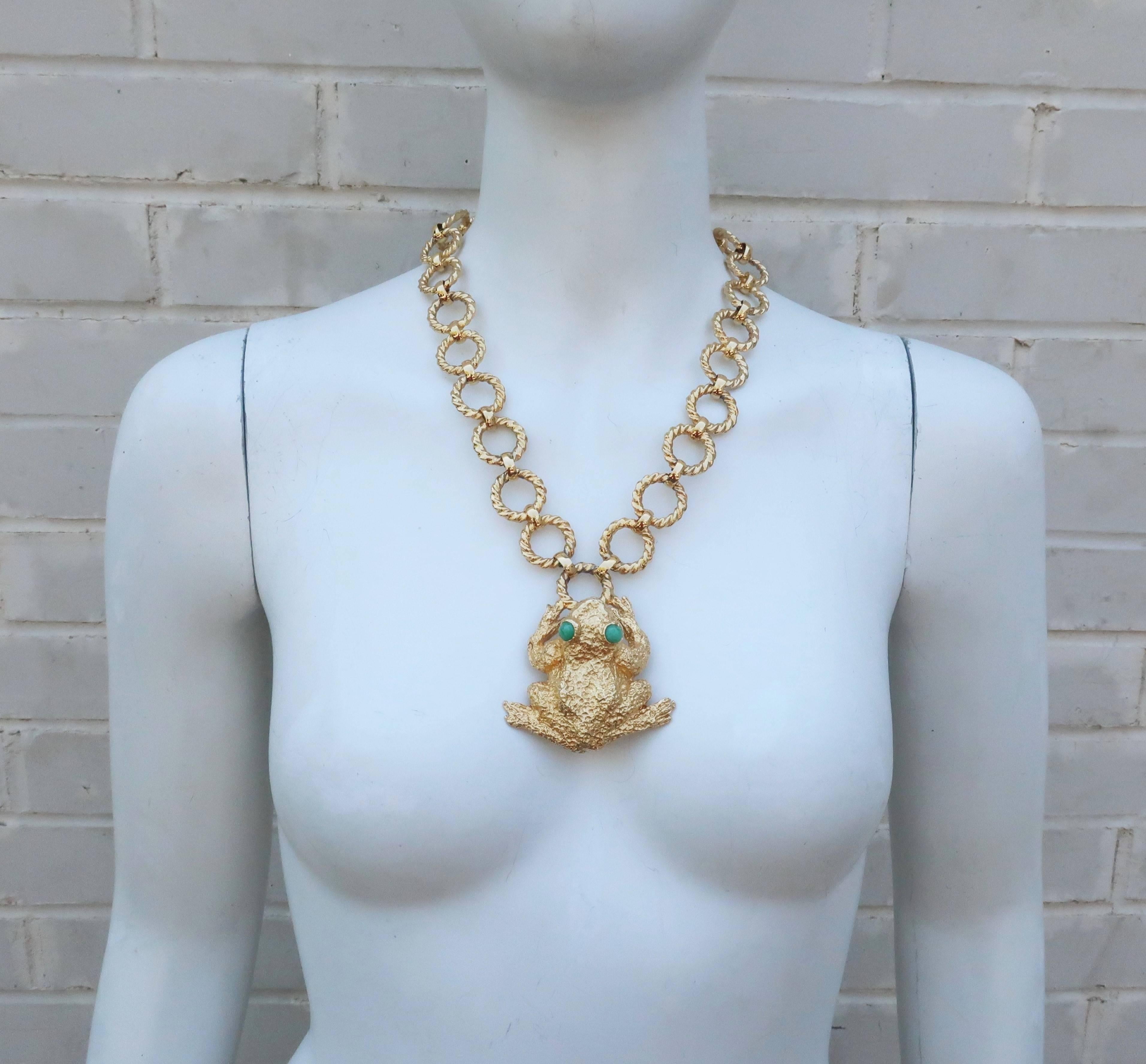 Women's 1971 Mimi di N Gold Tone Frog Statement Necklace