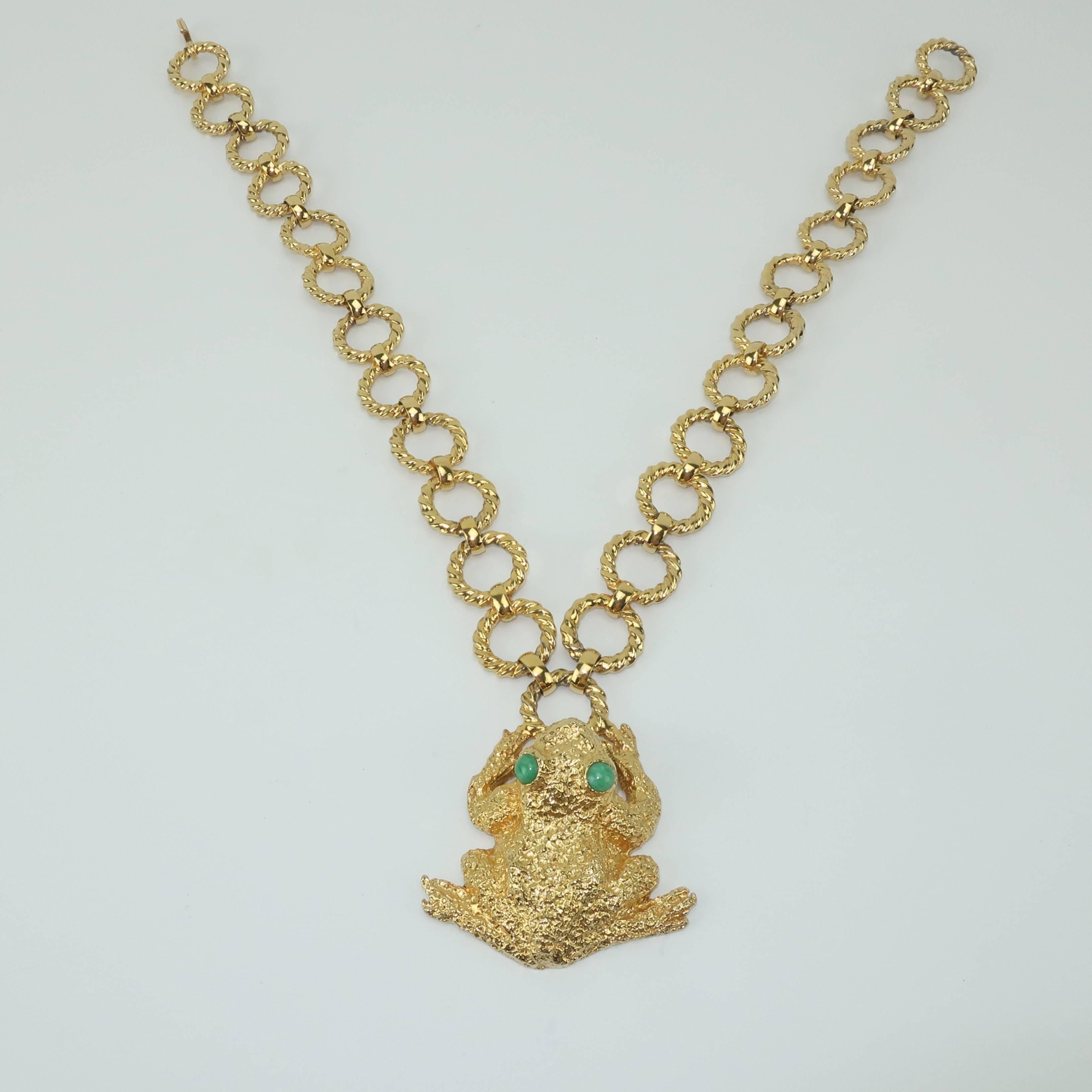 1971 Mimi di N Gold Tone Frog Statement Necklace 1
