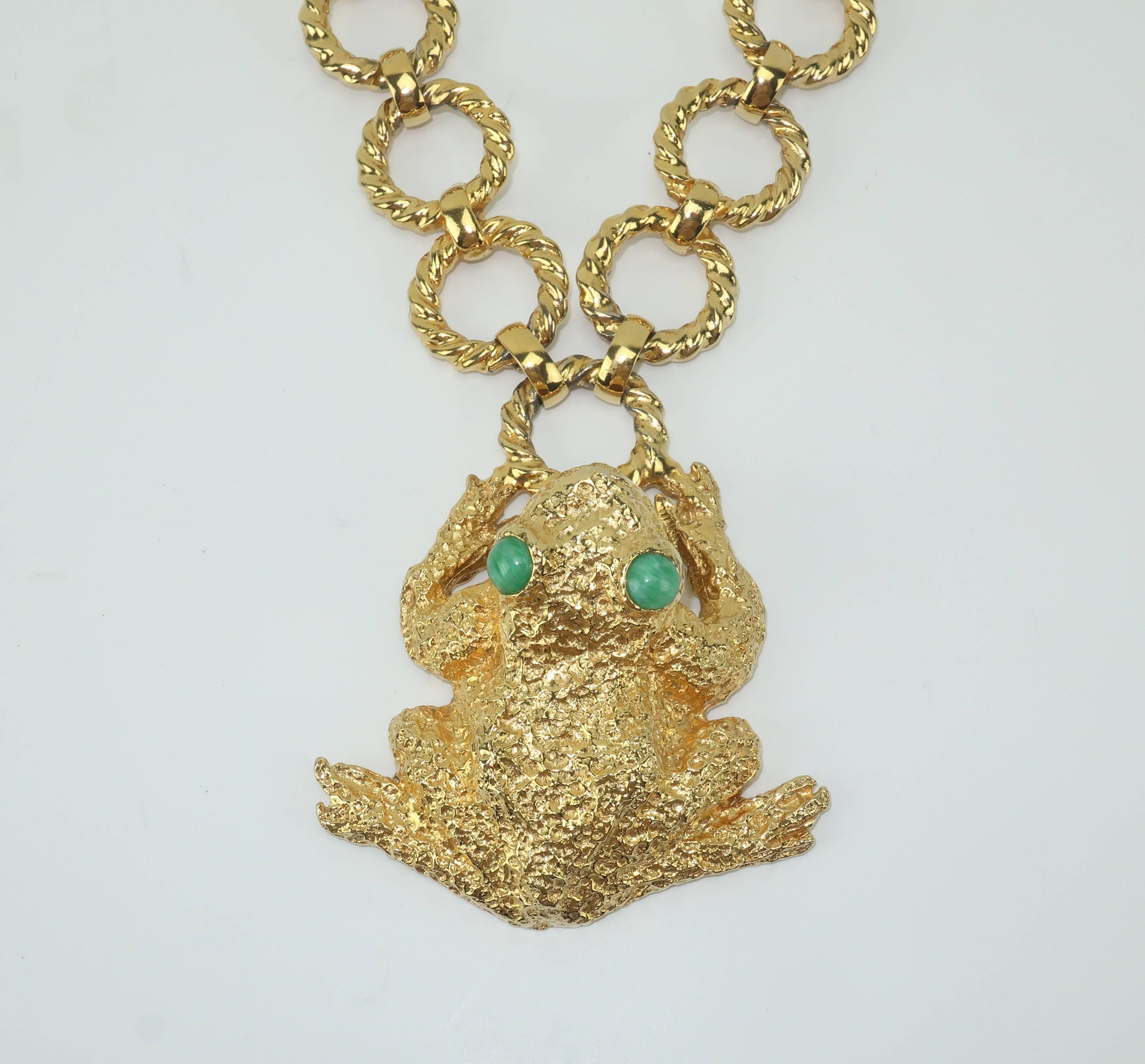 1971 Mimi di N Gold Tone Frog Statement Necklace 2