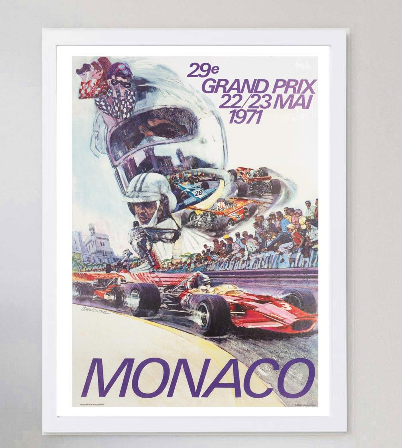 1971 Monaco Grand Prix Original Vintage Poster In Good Condition For Sale In Winchester, GB