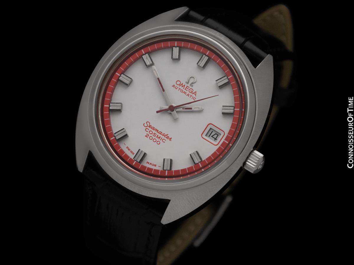1971 Omega Seamaster Cosmic 2000 Vintage Retro Mens Dive Watch with Red Bezel In Excellent Condition In Suwanee, GA