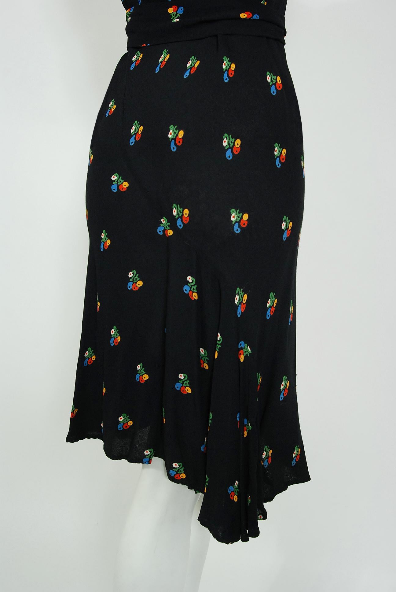 Vintage 1971 Ossie Clark Black Floral Celia Birtwell Print Silk Bias-Cut Dress  1