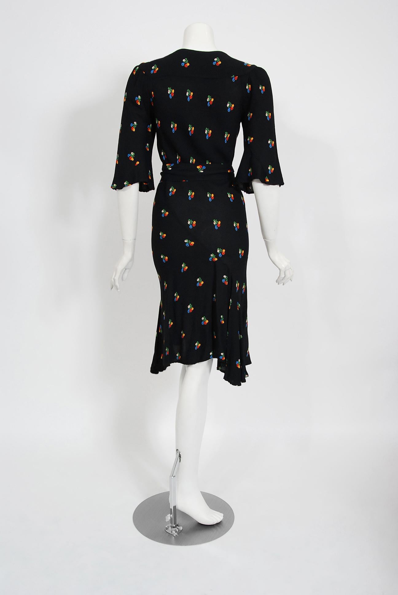 Vintage 1971 Ossie Clark Black Floral Celia Birtwell Print Silk Bias-Cut Dress  2