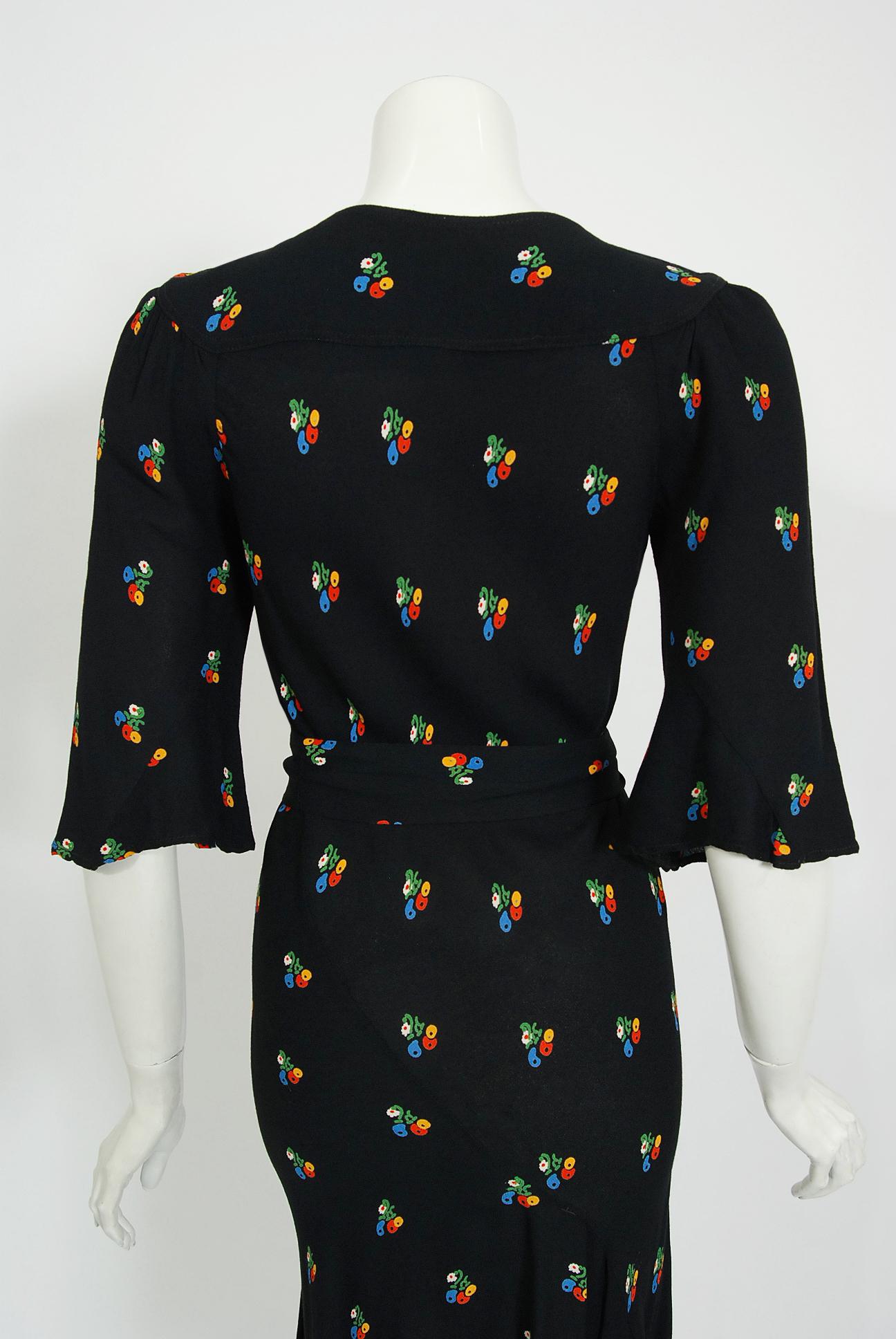 Vintage 1971 Ossie Clark Black Floral Celia Birtwell Print Silk Bias-Cut Dress  3
