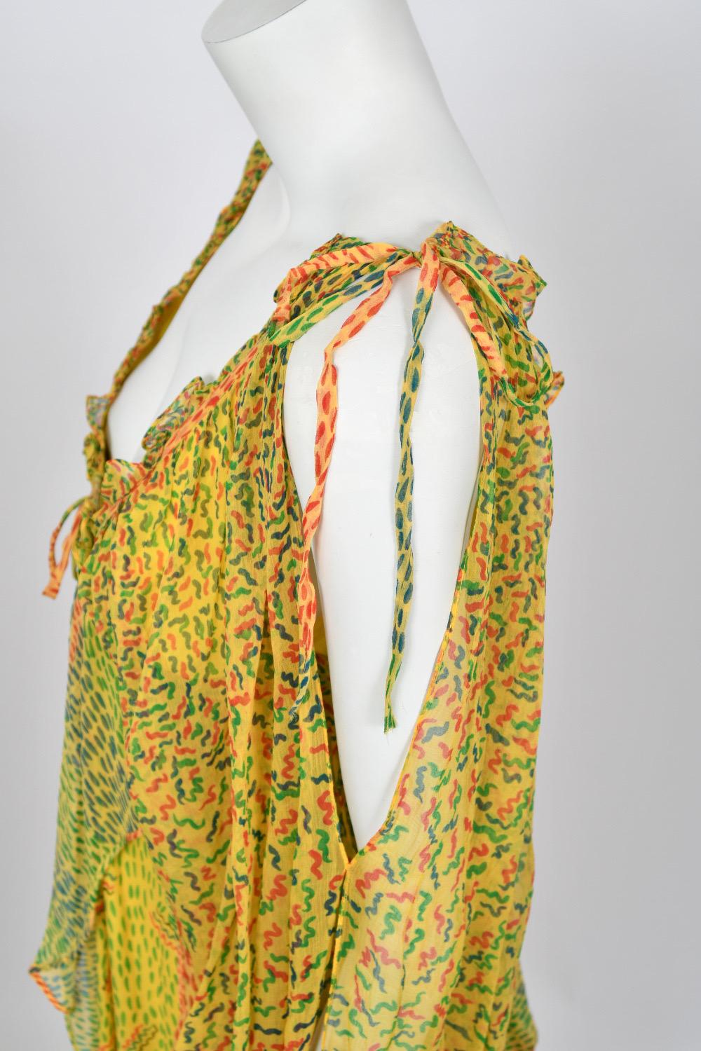 1971 Ossie Clark Yellow Celia Birtwell Print Silk Cut-Out Sleeves Bohemian Dress For Sale 5