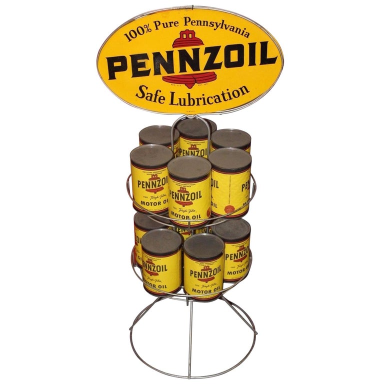1971 Pennzoil Oil Tin Can Rack Display For Sale at 1stdibs