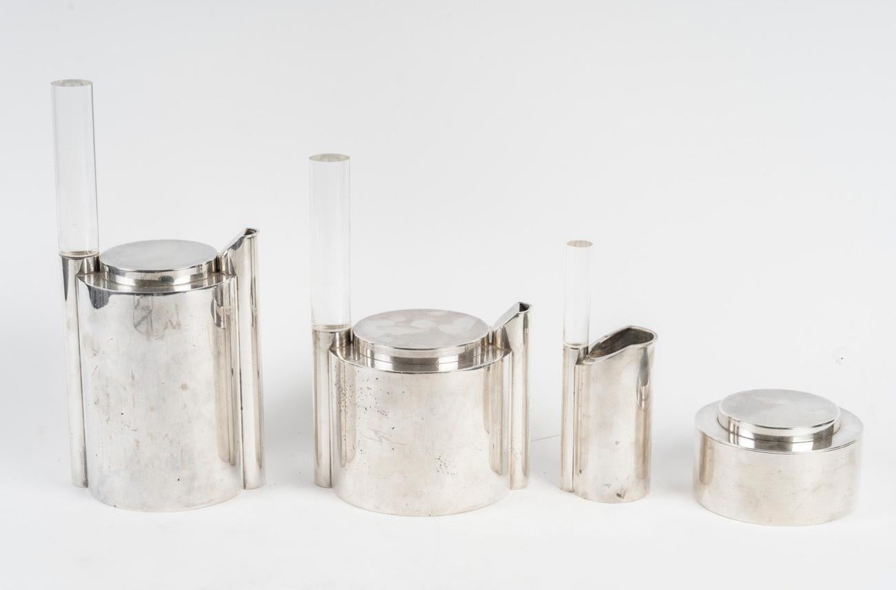 XX secolo 1971 -RAVINET D'ENFERT: 5-piece tea/coffee set Metal, Plexiglass in vendita