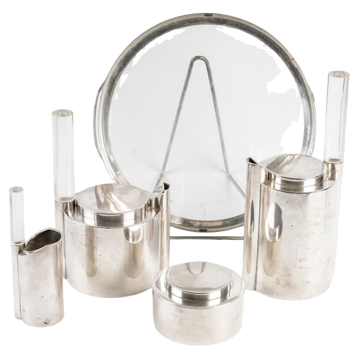 1971 -RAVINET D'ENFERT: 5-piece tea/coffee set Metal, Plexiglass in vendita