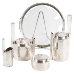 1971 -RAVINET D'ENFERT: 5-teiliges Tee-/Kaffeeservice aus Metall, Plexiglas