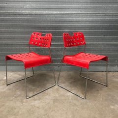 1971, Rodney Kinsman, for Bieffeplast, 2 Rare Red Omstak Stacking Chairs