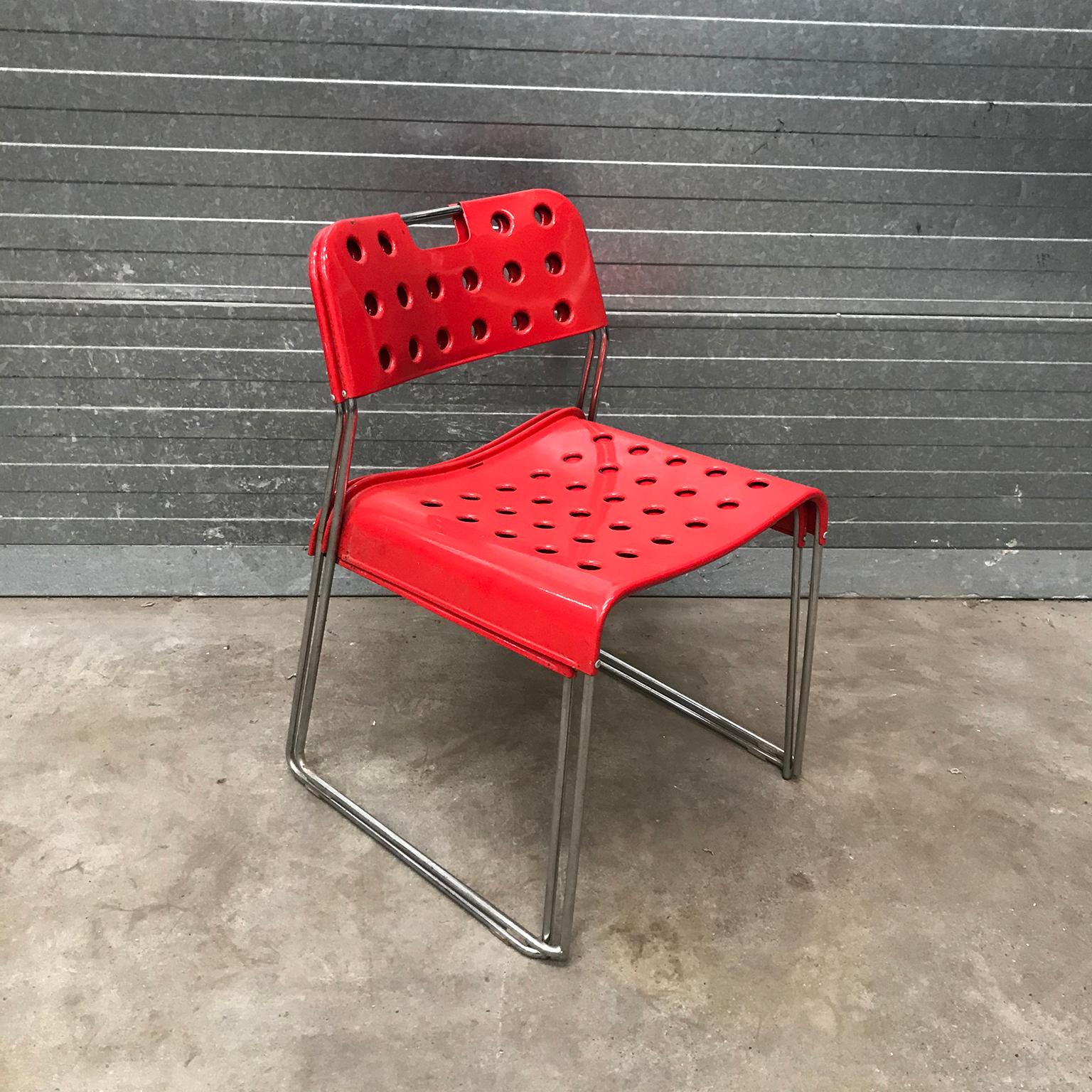 1971, Rodney Kinsman, for Bieffeplast, 2 Rare Red Omstak Stacking Chairs For Sale 12