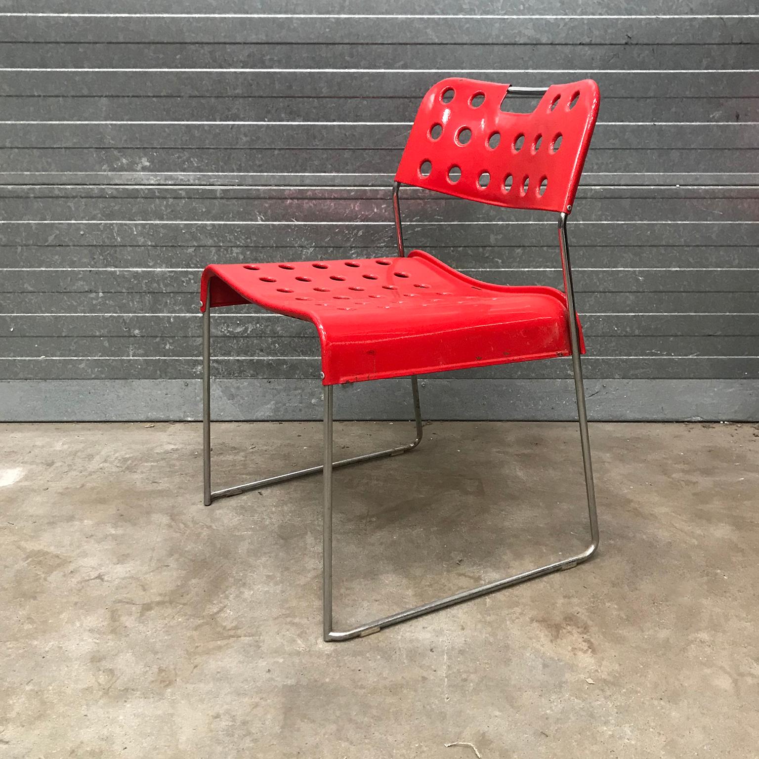 Italian 1971, Rodney Kinsman, for Bieffeplast, 2 Rare Red Omstak Stacking Chairs For Sale